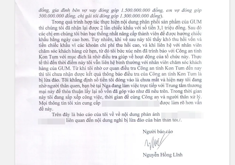 Ông Nguyễn Hồng Lĩnh, Chủ tịch UBND xã Đăk Tô trình báo sự việc. Ảnh theo báo cáo. Ông Nguyễn Hồng Lĩnh báo cáo công an do nghi ngờ bị lừa 4,6 tỉ đồng