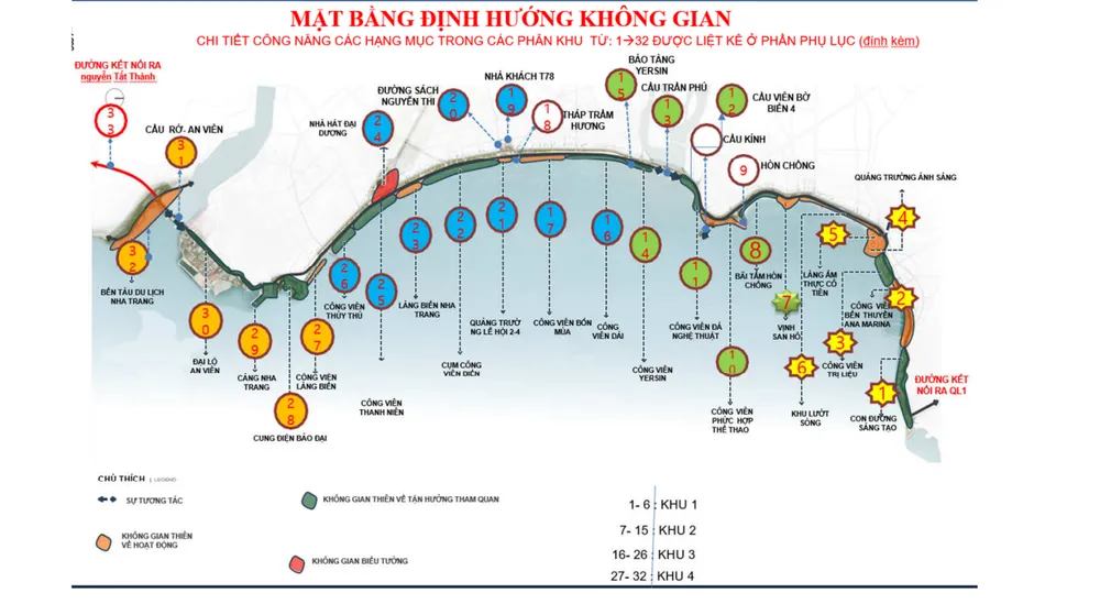 Sơ đồ mặt bằng định hướng không gian phân chia bờ biển Nha Trang. Ảnh: Xuân Hoát chụp lại bien-nha-trang-1.png