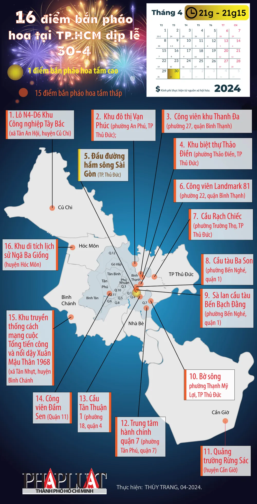 16 điểm bắn pháo hoa tại TP.HCM
