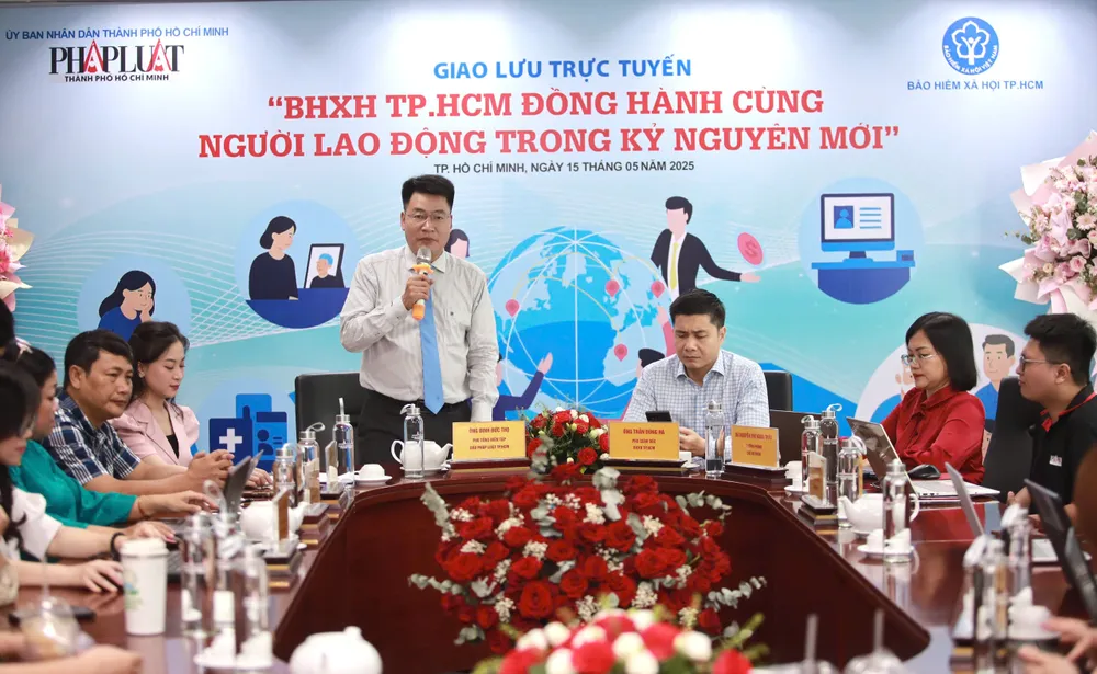 Giao lưu trực tuyến với chủ đề “BHXH TP.HCM đồng hành cùng người lao động trong kỷ nguyên mới” được tổ chức tại báo Pháp Luật TP.HCM. Ảnh: NGUYỆT NHI Chính sách bhxh