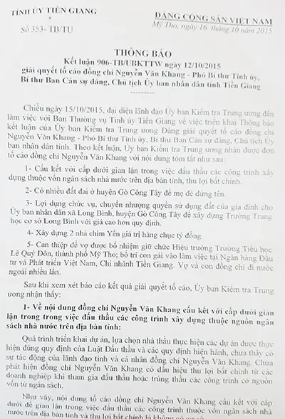 UBKT Trung ương kết luận về đơn tố cáo chủ tịch Tiền Giang ảnh 2
