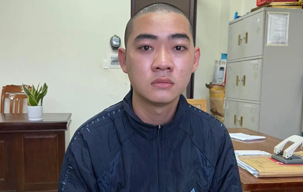 Trần Xuân Vũ tại cơ quan công an. Ảnh: CA