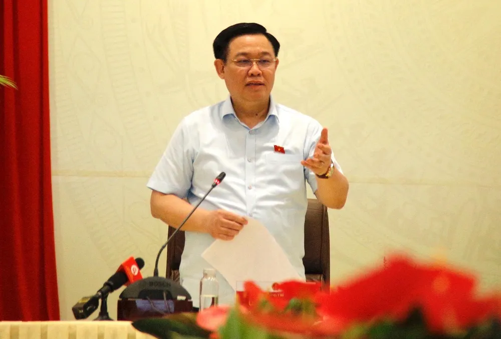 Chủ tịch Quốc hội Vương Đình Huệ phát biểu kết luận buổi làm việc tại THACO Chu lai. Ảnh: TN