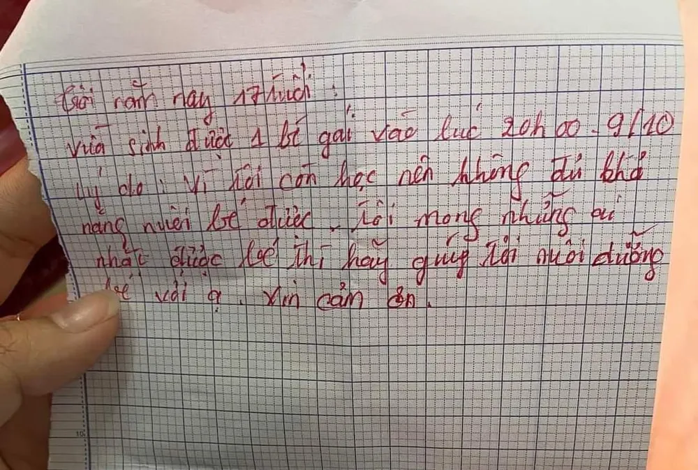 Nội dung bức thư mẹ bé để lại.