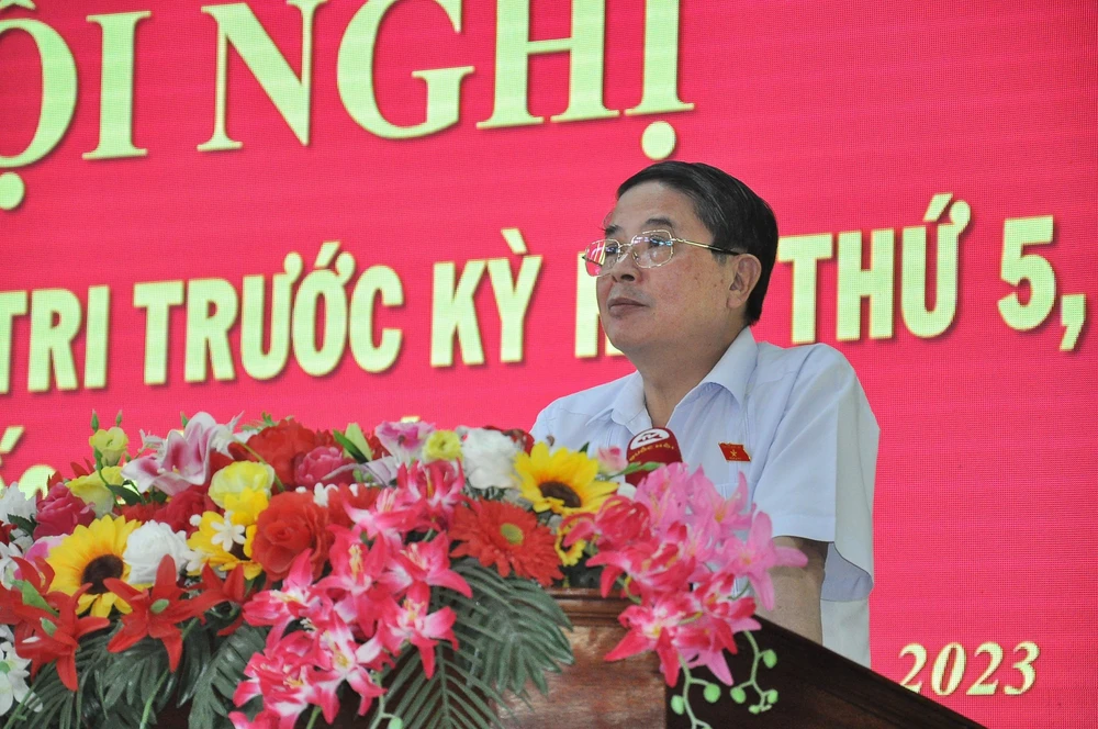 Phó Chủ tịch Quốc hội Nguyễn Đức Hải tiếp xúc cử tri tại huyện Quế Sơn, Quảng Nam. Ảnh: TN