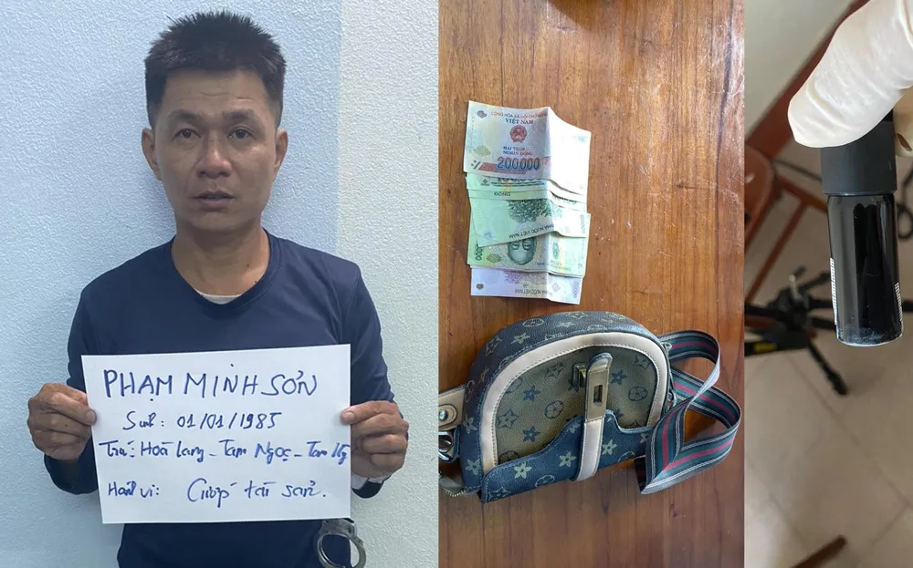Nghi phạm Sơn xông vào quán xịt hơi cay, cướp túi xách của nữ nhân viên O. Ảnh: CA xit-hoi-cay-cuop-tui-xach.jpg