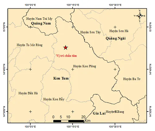 Động đất ở Kon Tum (hình ảnh tâm chấn trận thứ 2 trong ngày), rung lắc tới TP Đà Nẵng, Hội An. Ảnh: Viện Vật lý địa cầu. Động đất ở Kon Tum (hình ảnh tâm chấn trận thứ 2 trong ngày), rung lắc tới TP Đà Nẵng, Hội An. Ảnh: Viện Vật lý địa cầu.