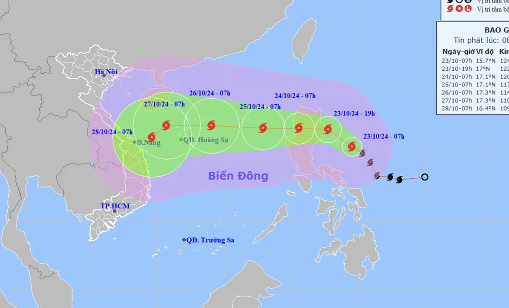 Theo dự báo, bão Trà Mi tiếp tục mạnh lên khi đổ bộ vào biển Đông. Ảnh: KTTVQG ung-pho-bao-tra-mi-3.png
