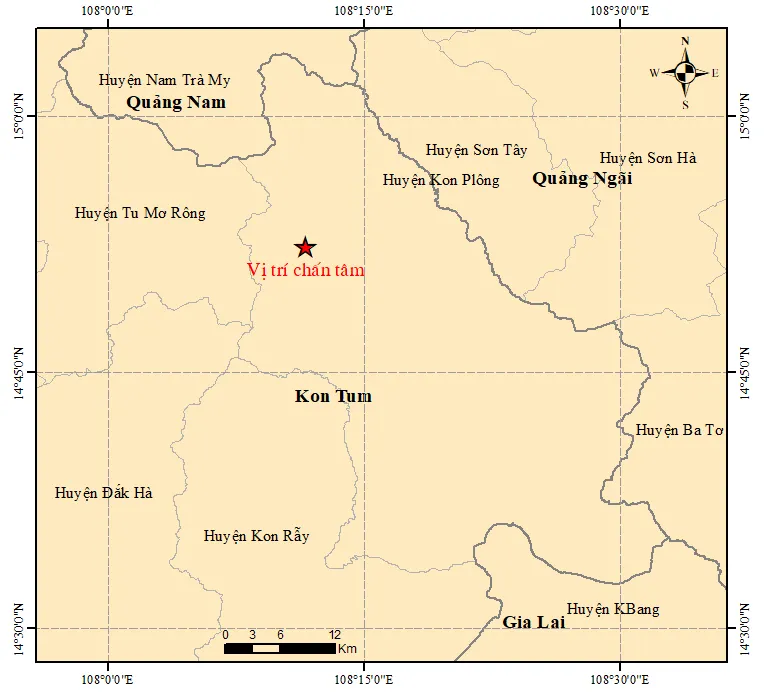 Hai trận động đất xảy ra trên địa bàn huyện Nam Trà My. Ảnh: http://igp-vast.vn/