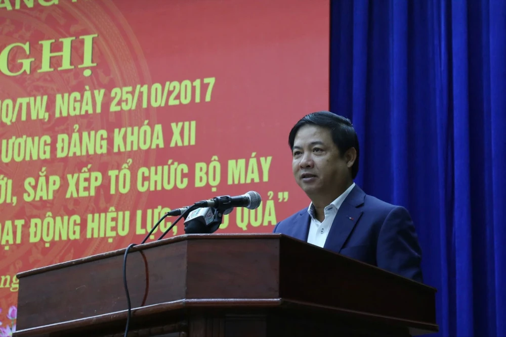 Bí thư Tỉnh uỷ Quảng Nam Lương Nguyễn Minh Triết phát biểu tại hội nghị tổng kết nghị quyết 18 sáng nay. Ảnh: TN