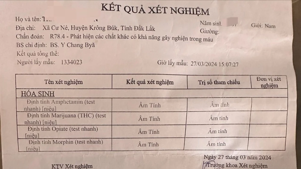 Em T âm tính với các mẫu xét nghiệm liên quan đến ma túy. Ảnh: B.T học sinh 2.jpg