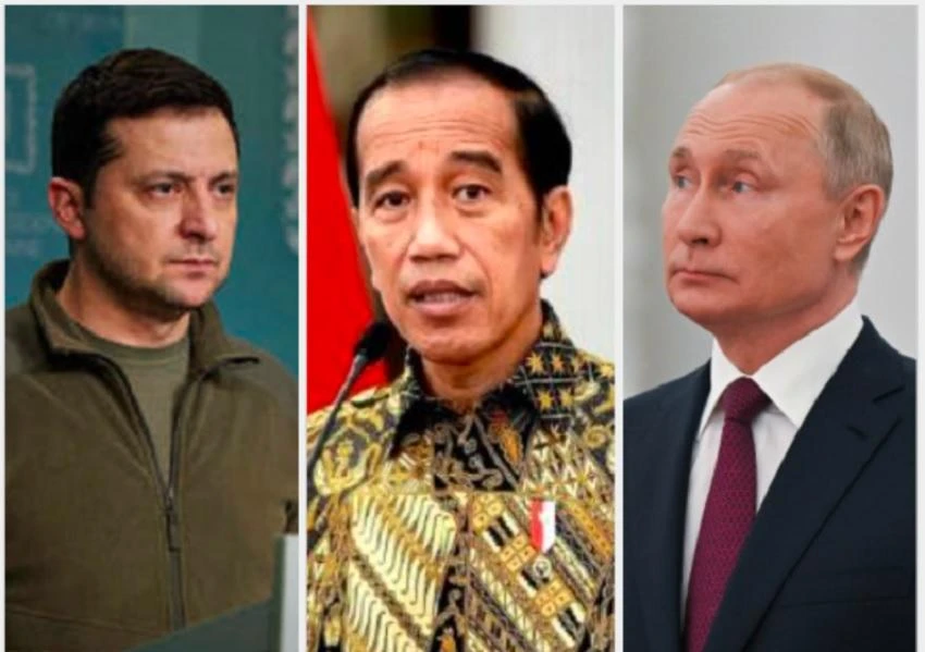 Từ trái qua: ông Zelensky, ông Widodo và ông Putin. Ảnh: BALIDISCOVERY