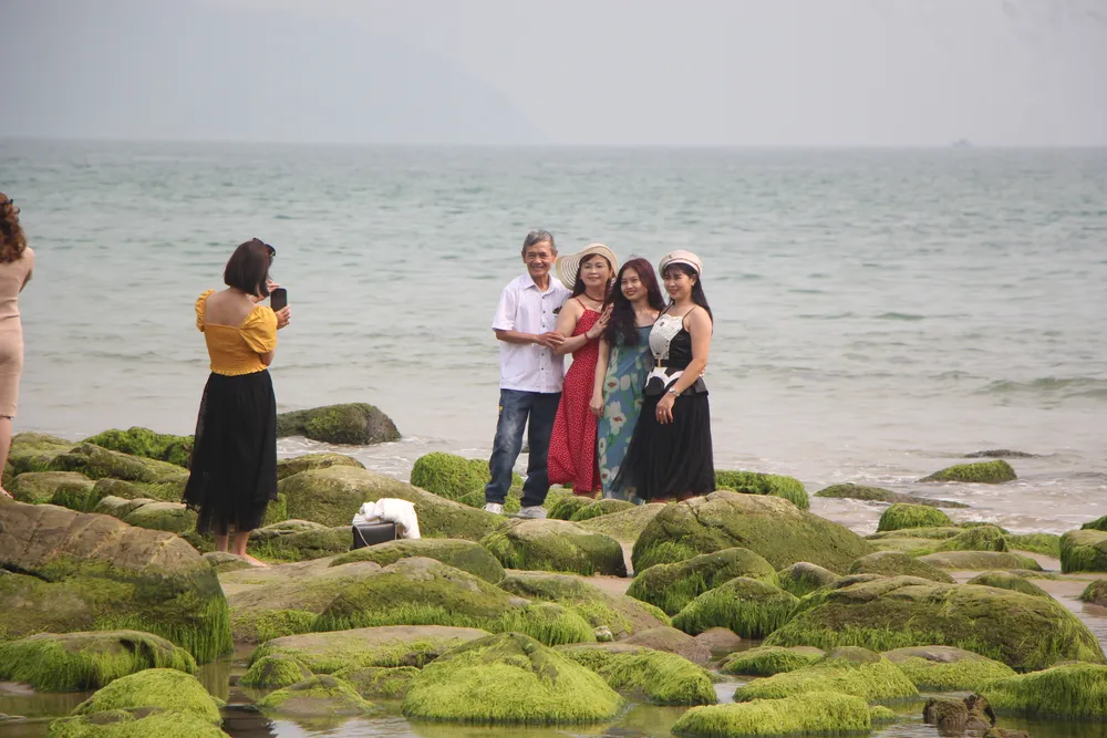 Địa điểm này rất thu hút du khách khi lớp rêu lộ ra lúc thuỷ triều rút. Ảnh: NGÔ QUANG