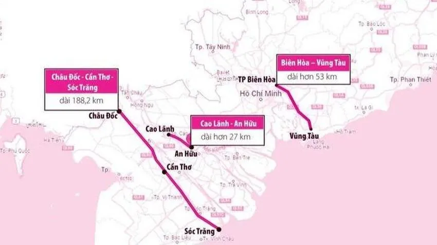 Tuyến đường bộ cao tốc Châu Đốc - Sóc Trăng và Cao Lãnh - An Hữu. Ảnh: PLO.VN