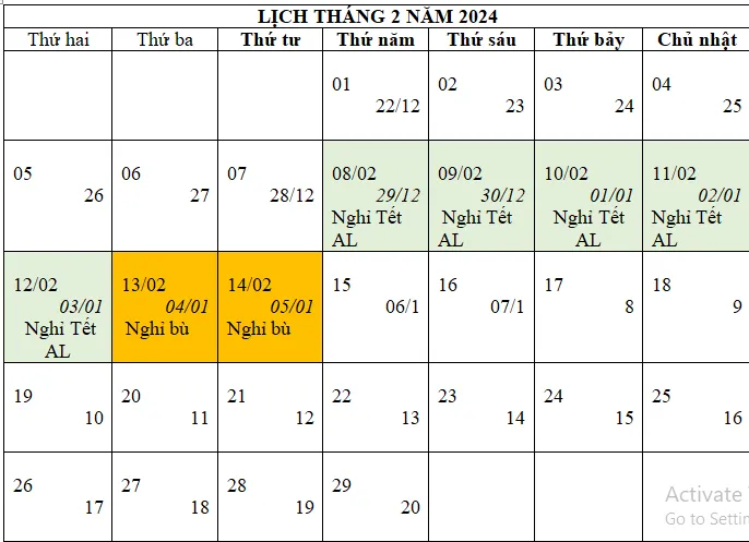 Tết nguyên đán 2024