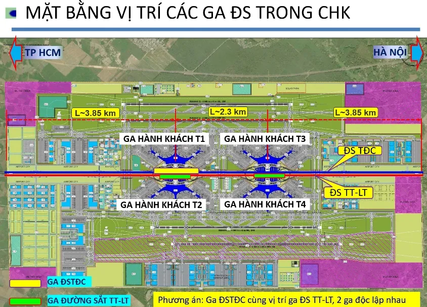 Hai tuyến đường sắt cao tốc đi xuyên các nhà ga ở sân bay Long Thành. Ảnh: ACV cung cấp