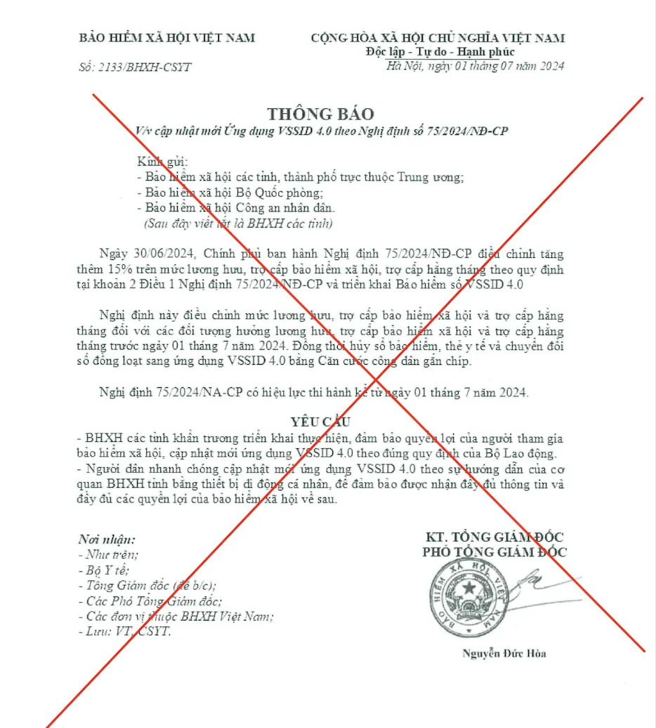 Giả mạo văn bản của cơ quan BHXH Việt Nam