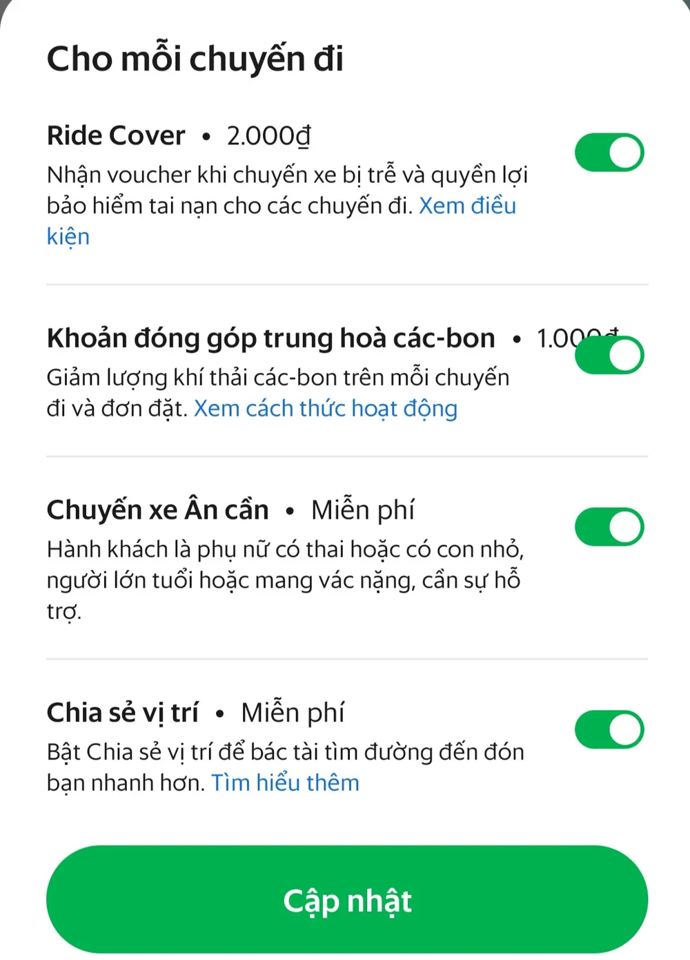 Hai dịch vụ trên cùng được hãng Grab bán cho hành khách. Ảnh: V.LONG hang-xe-cong-nghe-3.jpg
