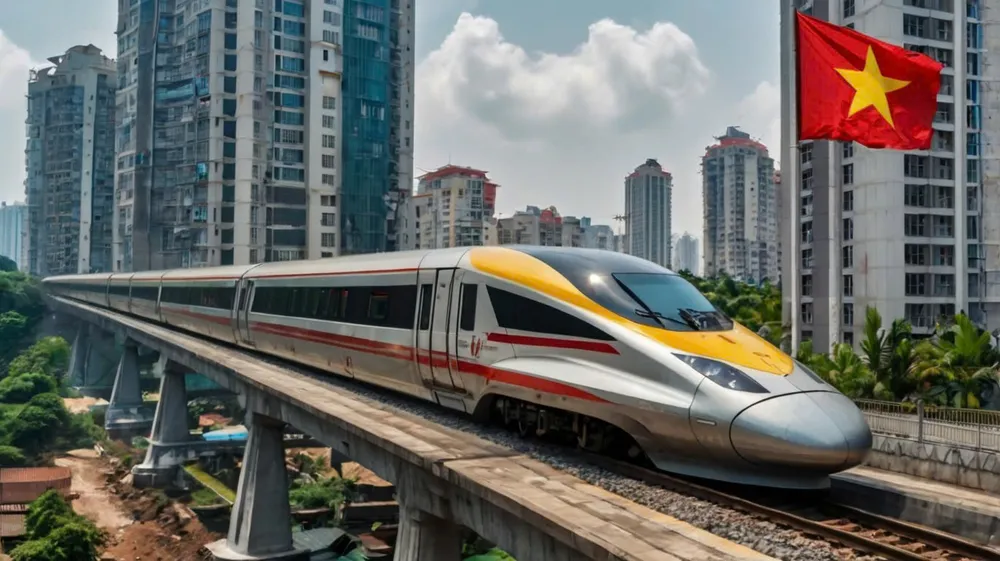 Dự kiến Việt Nam sẽ khởi công dự án đường sắt cao tốc Bắc - Nam vào năm 2027. Ảnh sử dụng công nghệ AI. Ảnh: V.LONG