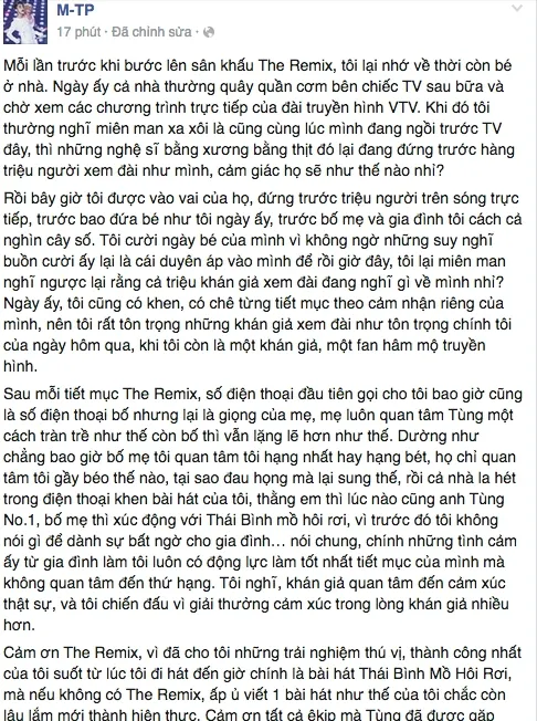 Sơn Tùng M-TP viết tâm thư xin rút khỏi cuộc thi "The Remix" ảnh 3