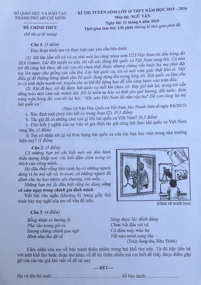 Khác biệt giữa đề thi Văn lớp 10 ở Hà Nội và TP.HCM ảnh 1