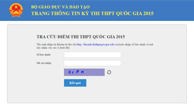 Giao diện tra cứu điểm thi THPT Quốc gia 2015