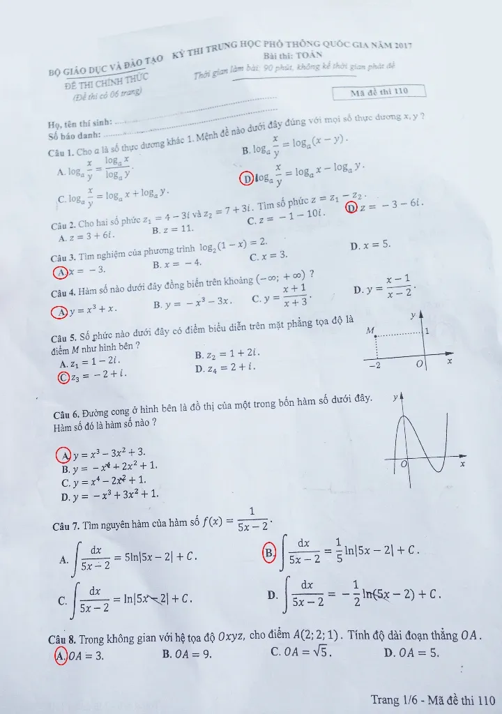 Đề thi, bài giải gợi ý các mã đề môn Toán ảnh 9