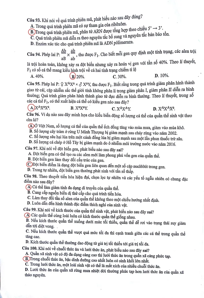 Đề thi, gợi ý bài giải môn Sinh học ảnh 5