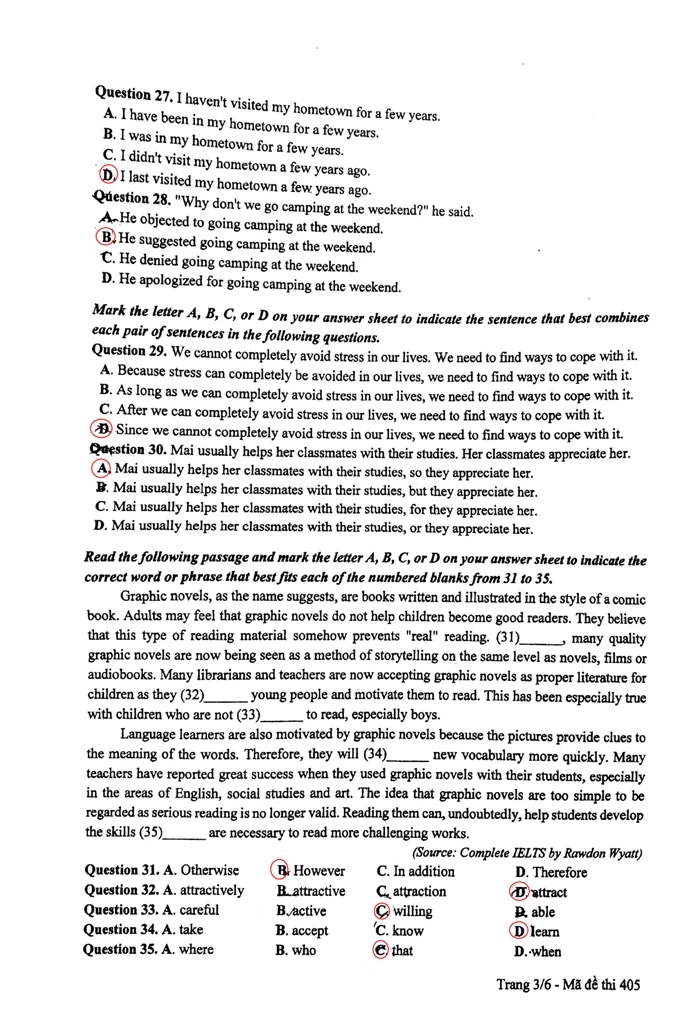 Đáp án, gợi ý bài giải các mã đề môn thi tiếng Anh ảnh 20 Đáp án, gợi ý bài giải các mã đề môn thi tiếng Anh ảnh 20