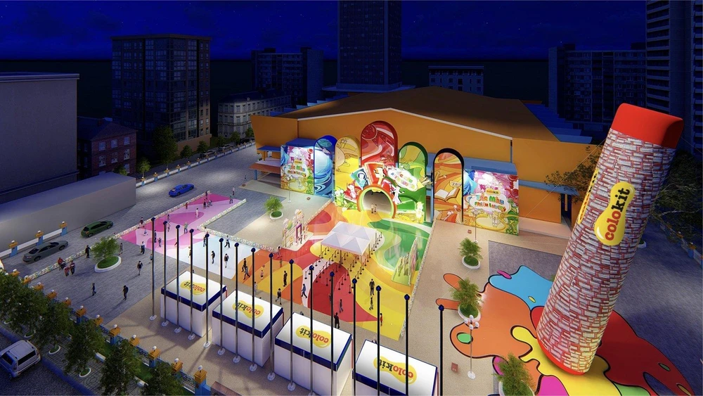 Phối cảnh bút sáp màu khổng lồ, cao 14m