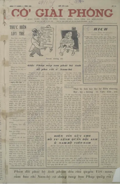 Báo Cờ giải phóng số 20, ra ngày 27-9-1945. Ảnh Tư liệu Báo Cờ giải phóng số 20, ra ngày 27-9-1945. Ảnh Tư liệu