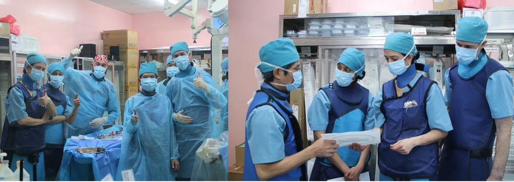 Đoàn bác sĩ chuyên gia Mỹ học hỏi kinh nghiệm thực hành từ bác sĩ Đỗ Nguyên Tín.