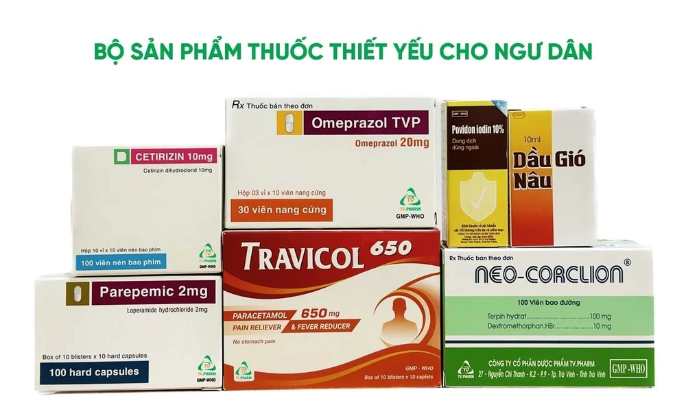 5.600 bộ sản phẩm thuốc sẽ được Ban tổ chức chương trình "Cùng ngư dân thắp sáng ánh đèn trên biển" trao cho ngư dân tại 28 tỉnh thành có biển, trong vòng ba năm. Ảnh: TV.Pharm