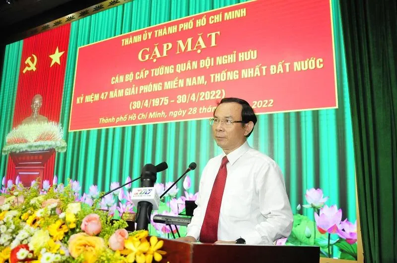 Bí thư Thành ủy TP.HCM Nguyễn Văn Nên phát biểu tại buổi gặp mặt. Ảnh: THANH TUYỀN