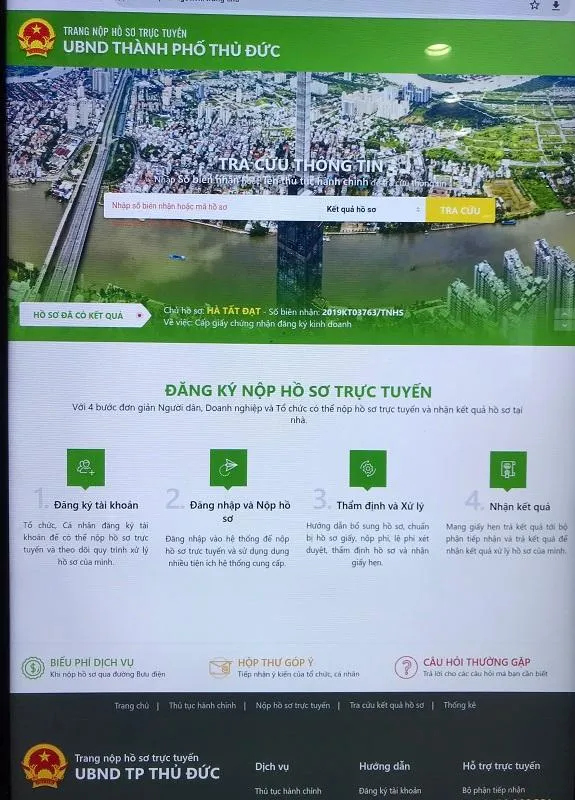 Giao diện Ứng dụng trực tuyến TP Thủ Đức. Ảnh: THANH TUYỀN