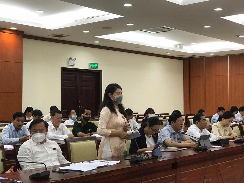 ĐB Đoàn Thị Ngọc Cẩm, Phó Bí thư huyện Cần Giờ nêu thực trạng về câu chuyện pháp lý liên quan đến quy hoạch ranh rừng phòng hộ tại địa phương. Ảnh: THANH TUYỀN