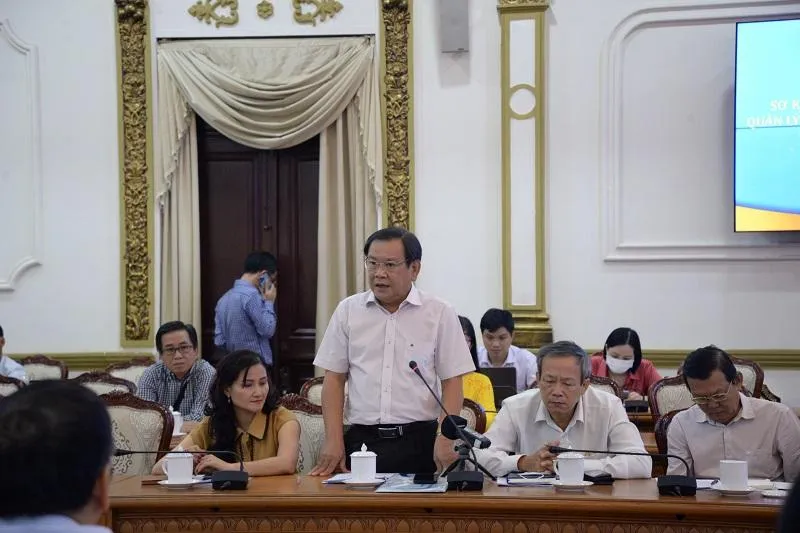 Tổng biên tập Báo Pháp Luật TP.HCM Mai Ngọc Phước phát biểu tại hội nghị. Ảnh: THANH TUYỀN