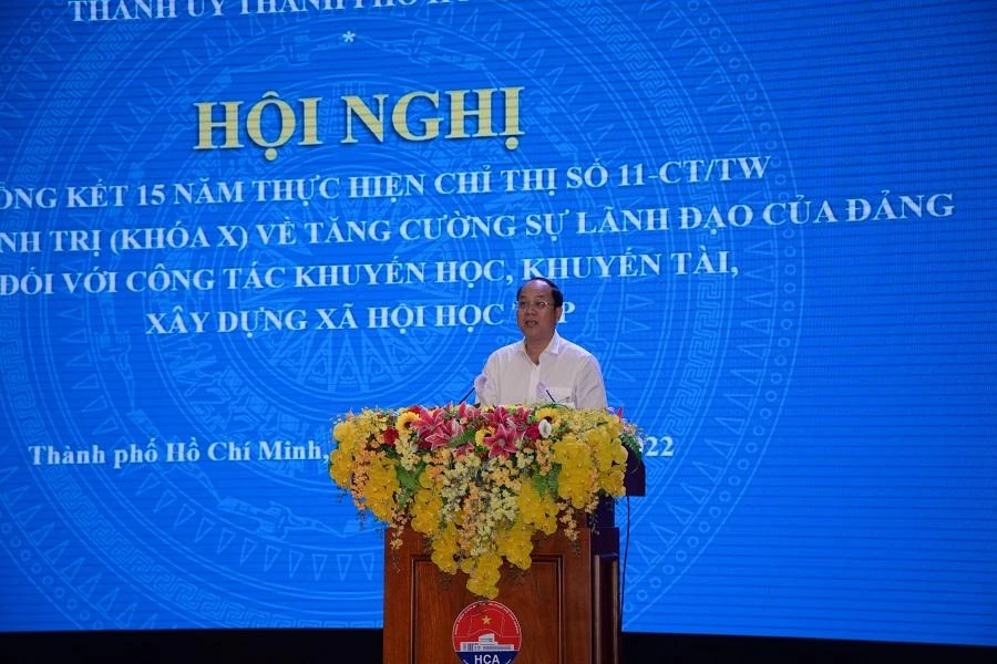 Phó Bí thư Thành ủy TP.HCM Nguyễn Hồ Hải phát biểu tại hội nghị. Ảnh: T.THÙY