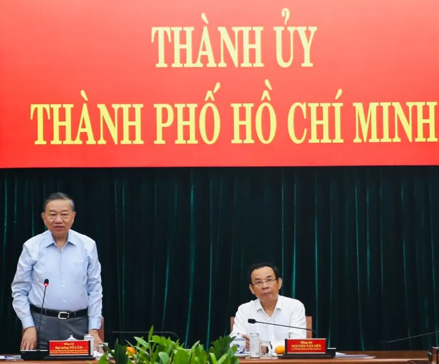 Bộ trưởng Công an Tô Lâm làm việc với Ban Thường vụ Thành ủy TP.HCM ảnh 1