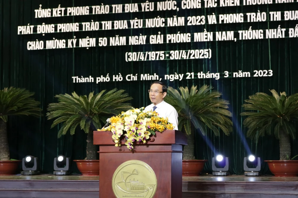 Bí thư Thành ủy TP.HCM Nguyễn Văn Nên phát biểu chỉ đạo tại hội nghị. Ảnh: THANH TUYỀN