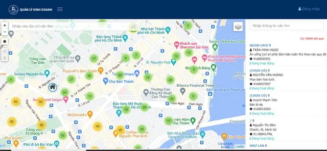 Ứng dụng WEBGIS cung cấp bản đồ kinh doanh trên địa bàn quận 1 cho người dân. Ảnh: UBND quận 1