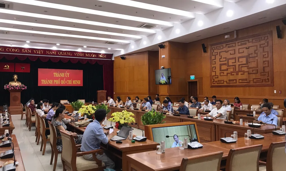 Điểm cầu trực tiếp tại TP.HCM. Ảnh: T.T Điểm cầu trực tiếp tại TP.HCM. Ảnh: T.T