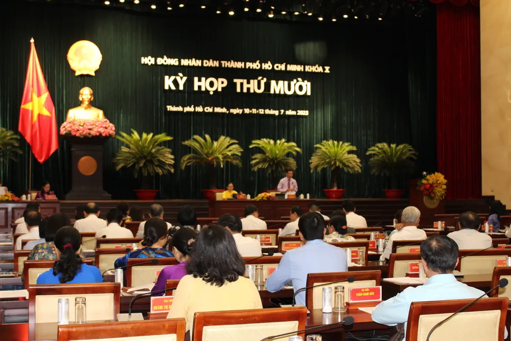 Đại biểu HĐND TP.HCM tại kỳ họp thứ X vào tháng 7-2023. Ảnh: BẢO PHƯƠNG HDND-TPHCM-be-mac.JPG