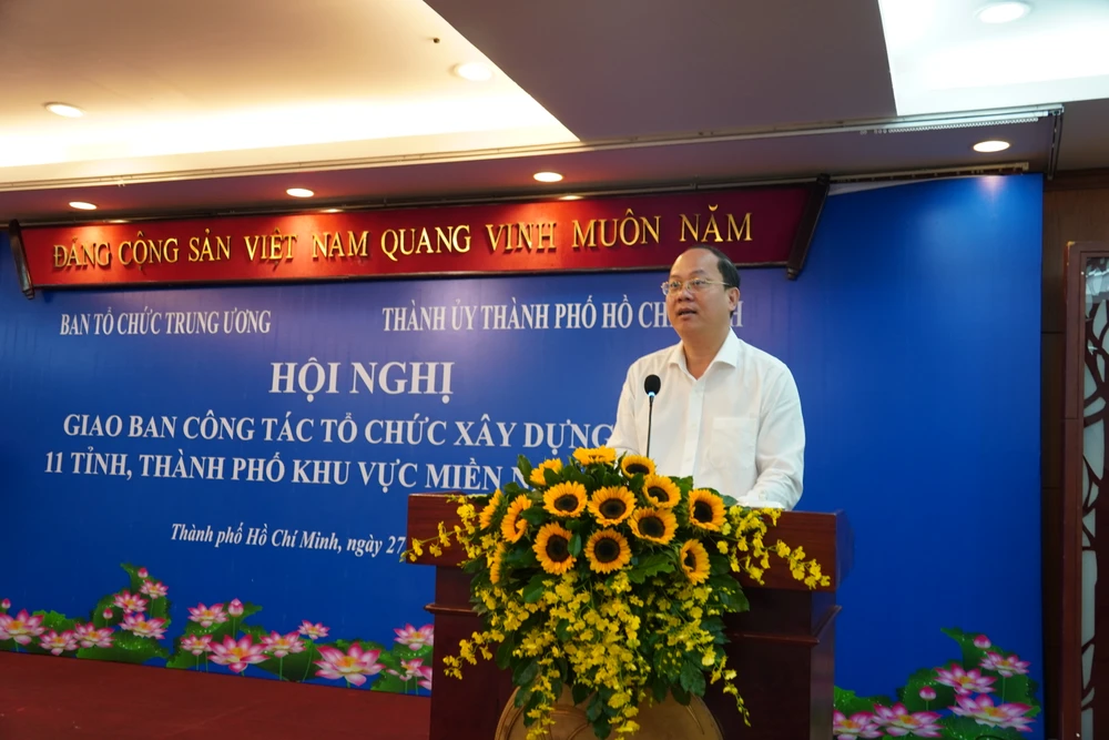 Phó Bí thư Thường trực Thành ủy TP.HCM Nguyễn Hồ Hải nêu thực tiễn địa phương. Ảnh: THANH THÙY. Ngành tổ chức xây dựng Đảng: Chuẩn bị cho đại hội Đảng bộ các cấp, tiến tới Đại hội XIV của Đảng-Ban-to-chuc-trung-uong-xay-dung-dang (3).JPG
