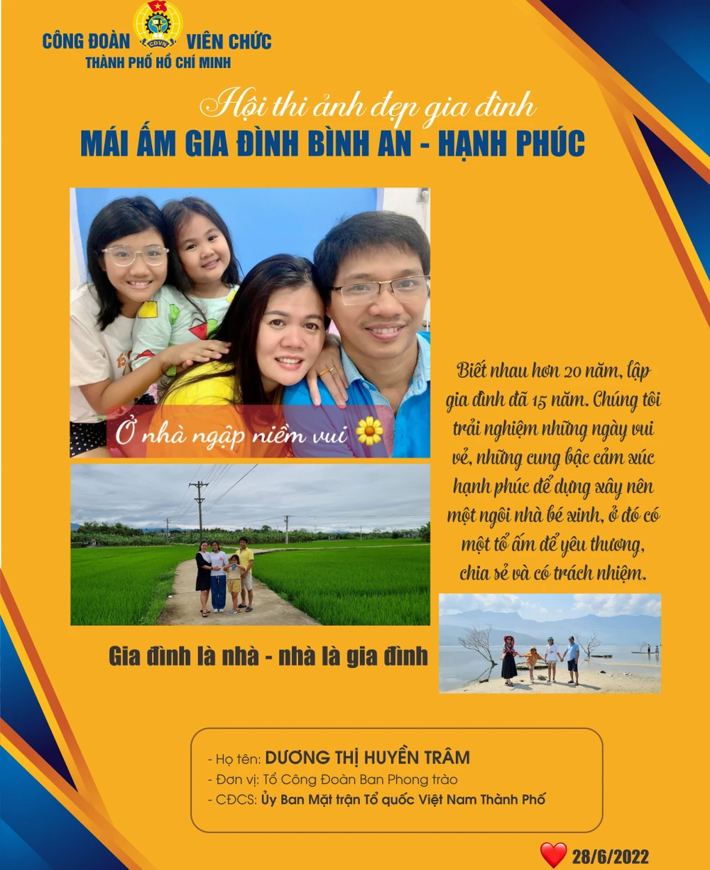 Bức ảnh đạt giải nhất ghi lại khoảnh khắc gia đình chị Trâm trong những ngày giãn cách xã hội. Ảnh: NVCC