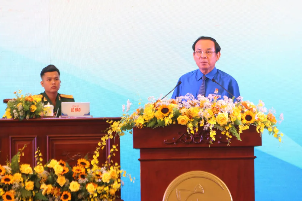 Bí thư Thành ủy TP.HCM Nguyễn Văn Nên phát biểu chỉ đạo Đại hội. Ảnh: THẢO PHƯƠNG