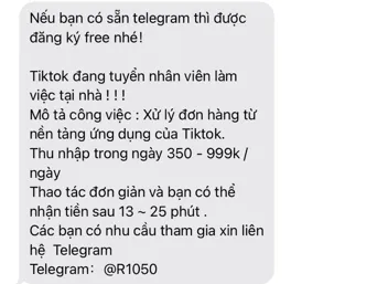 Tin nhắn lừa đảo trực tuyến rủ rê người dùng chuyển qua Telegram.
