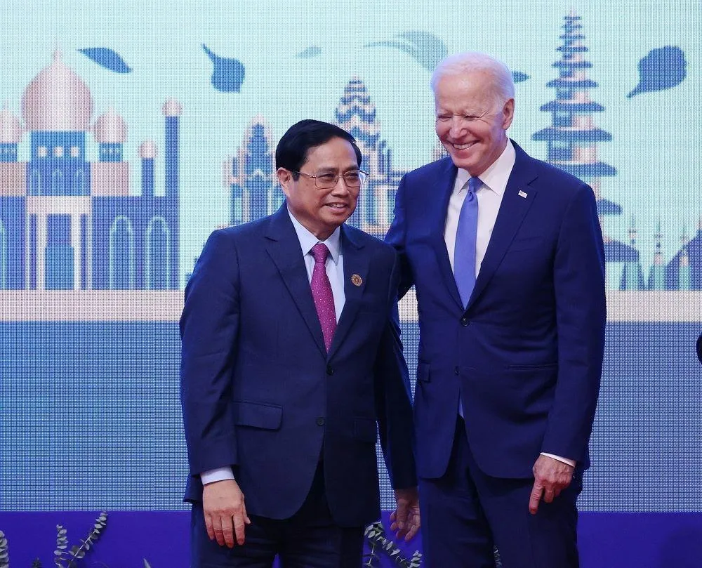 Thủ tướng Phạm Minh Chính và Tổng thống Mỹ Joe Biden tại Hội nghị cấp cao ASEAN-Mỹ lần thứ 10 ngày 12-11. Ảnh: TTXVN. Thủ tướng Phạm Minh Chính và Tổng thống Mỹ Joe Biden tại Hội nghị cấp cao ASEAN-Mỹ lần thứ 10 ngày 12-11. Ảnh: TTXVN.