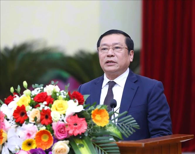 Phó Trưởng Ban thường trực Ban Tuyên giáo Trung ương Lại Xuân Môn, phát biểu tại hội nghị. Ảnh: TTXVN