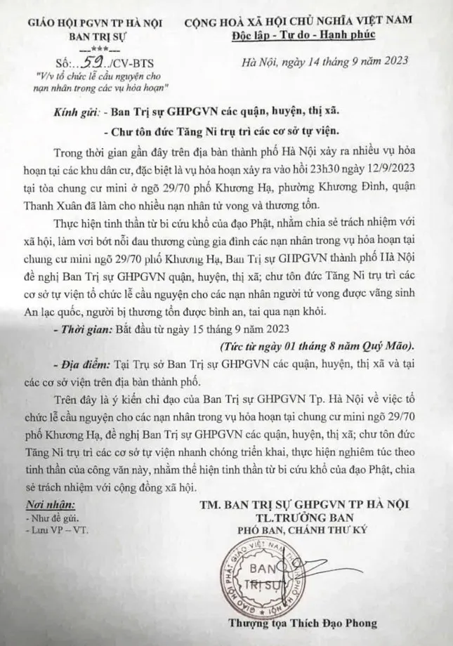Công văn về việc tổ chức lễ cầu nguyện cho nạn nhân trong vụ hỏa hoạn. cau-nguyen.jpg